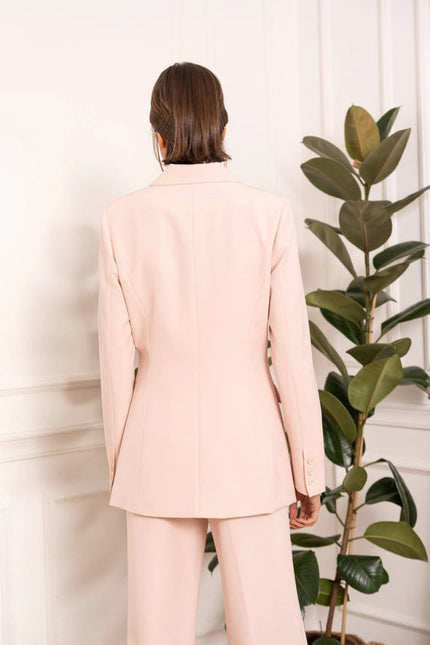 Timeless Mid-Length Double-Breasted Plain Jacket Pink