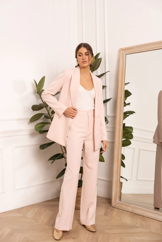 Timeless Mid-Length Double-Breasted Plain Jacket Pink