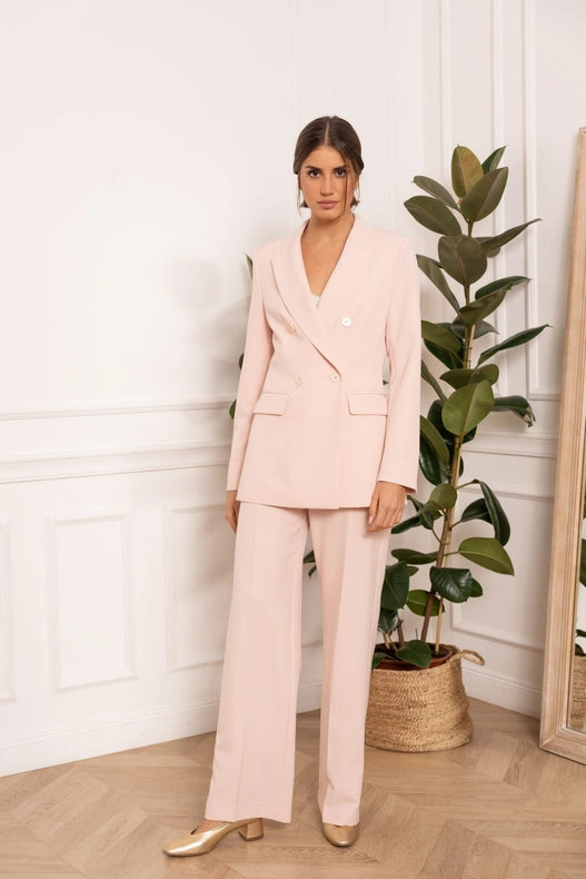 Timeless Mid-Length Double-Breasted Plain Jacket Pink