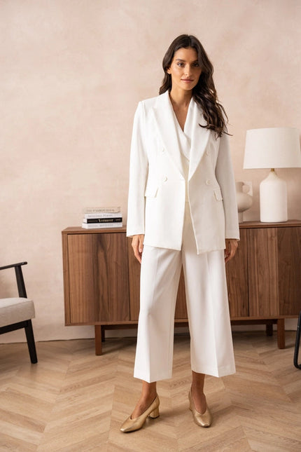 Timeless Mid-Length Double-Breasted Plain Jacket White