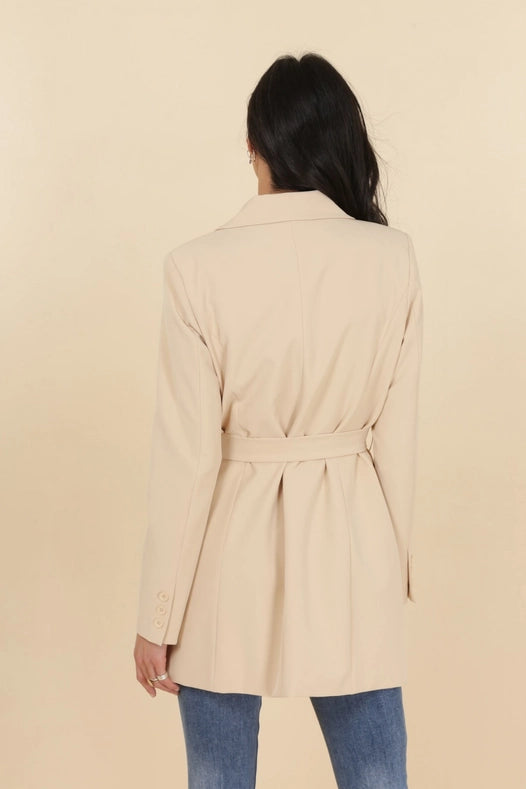 Timeless Plain Mid-Length Jacket With Belt Beige