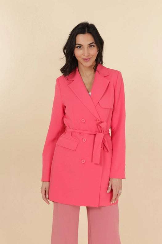 Timeless Plain Mid-Length Jacket With Belt Fuchsia