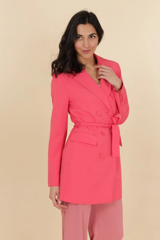 Timeless Plain Mid-Length Jacket With Belt Fuchsia