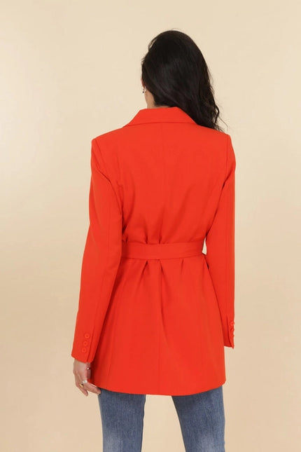 Timeless Plain Mid-Length Jacket With Belt Orange