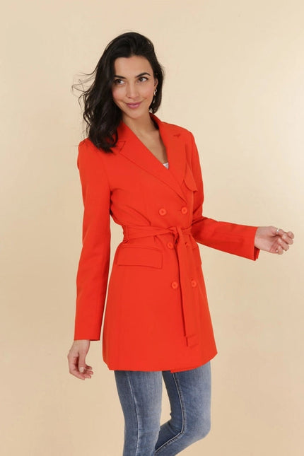 Timeless Plain Mid-Length Jacket With Belt Orange