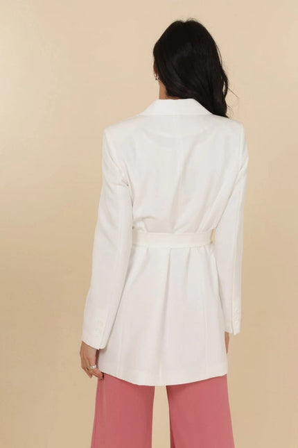 Timeless Plain Mid-Length Jacket With Belt White