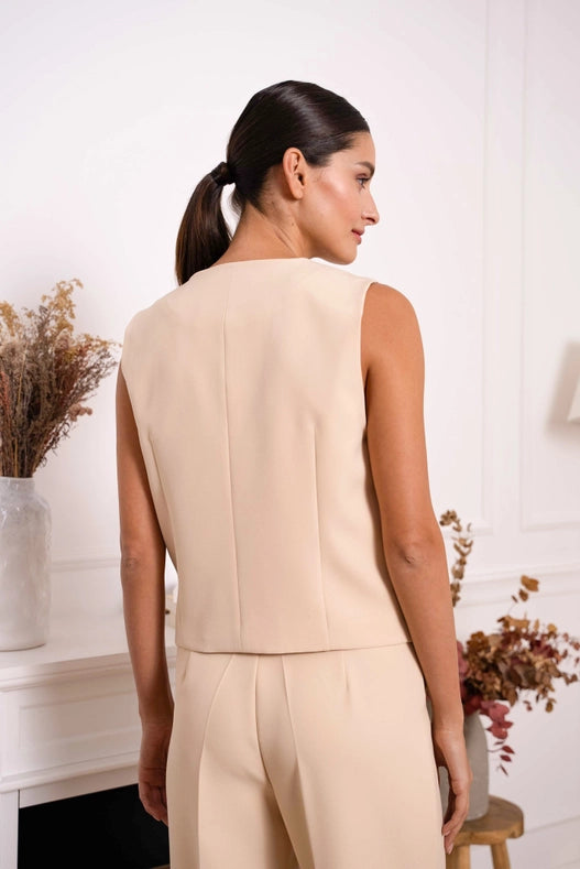 Timeless Plain Sleeveless Suit Vest Beige