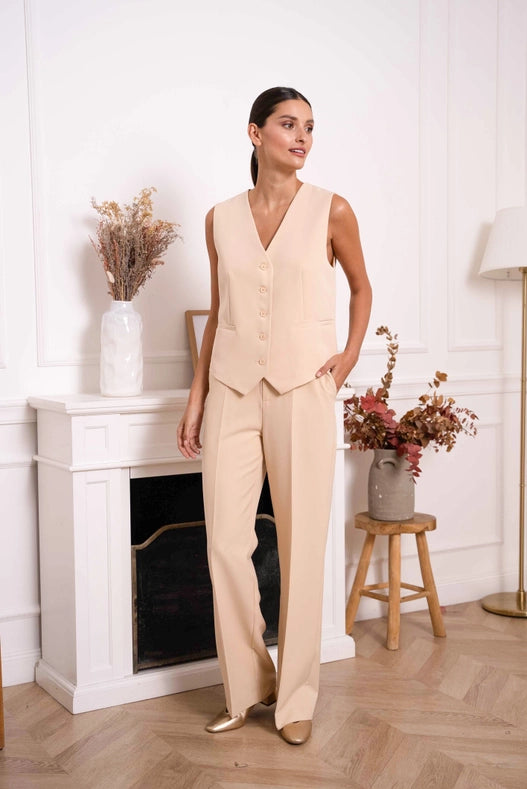 Timeless Plain Sleeveless Suit Vest Beige