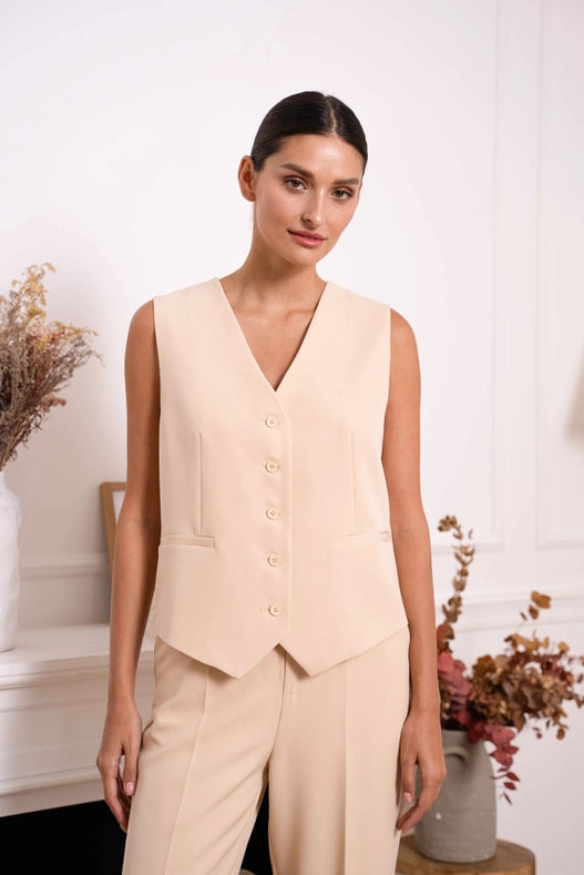 Timeless Plain Sleeveless Suit Vest Beige