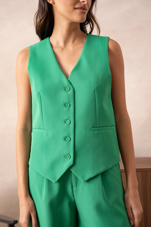 Timeless Plain Sleeveless Suit Vest Green