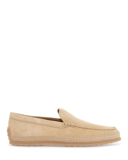 Tod'S beige woven leather slip-on loafers with rubber sole