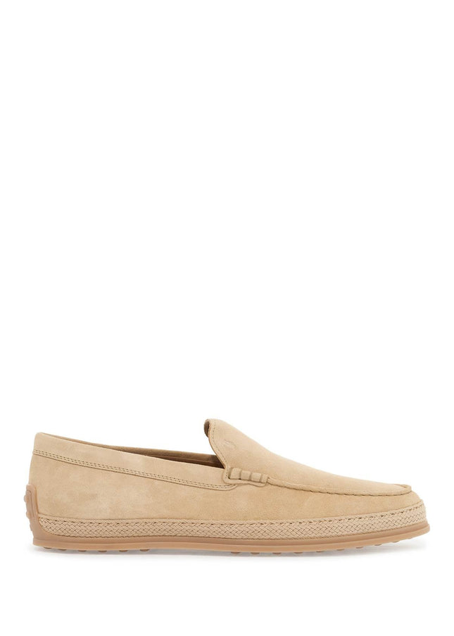 Tod'S beige woven leather slip-on loafers with rubber sole