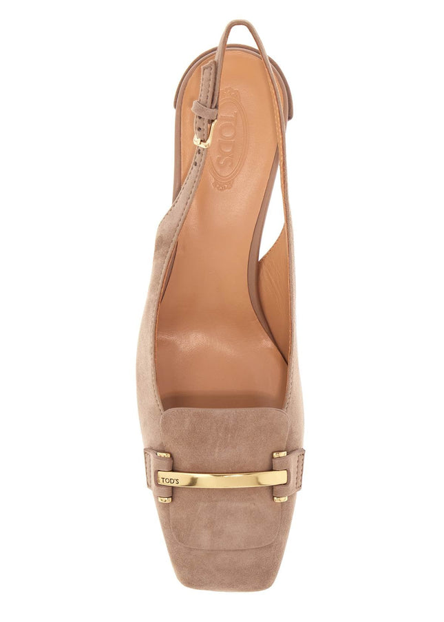 Tod'S cappuccino goat leather pumps with metal bar