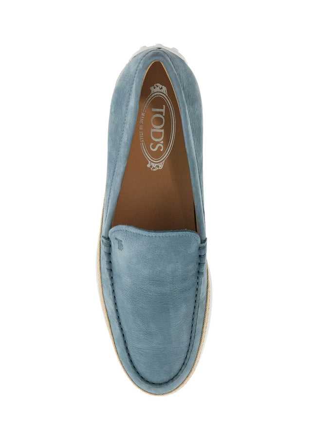 Tod'S light blue calfskin loafers with rubber and rope sole