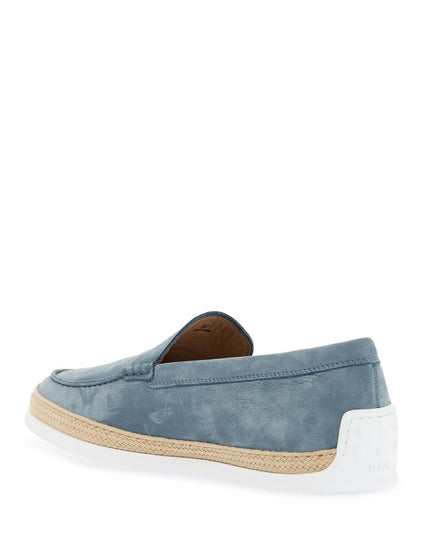 Tod'S light blue calfskin loafers with rubber and rope sole