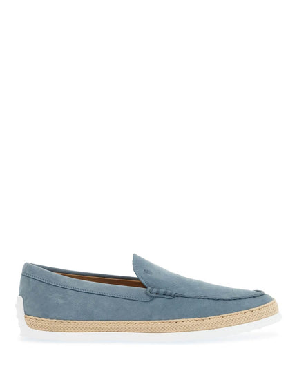 Tod'S light blue calfskin loafers with rubber and rope sole