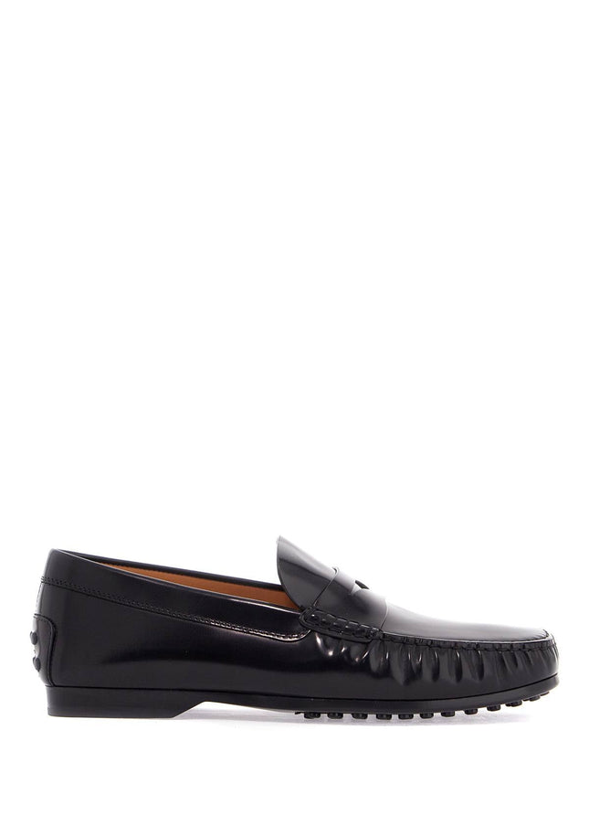 Tod'S men's black calfskin loafers with elegant insert and rubber sole