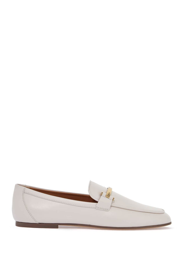 Tod'S white calfskin moccasin with gold bar and velcro closure