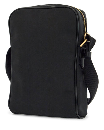 Tom Ford elegant black leather and polyester messenger bag with adjustable shoulder strap