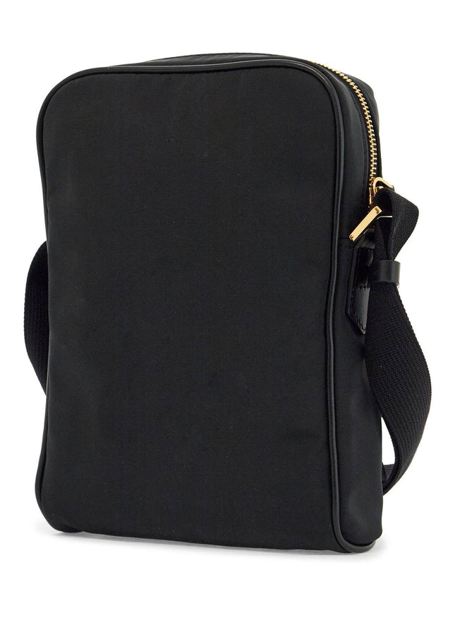 Tom Ford elegant black leather and polyester messenger bag with adjustable shoulder strap