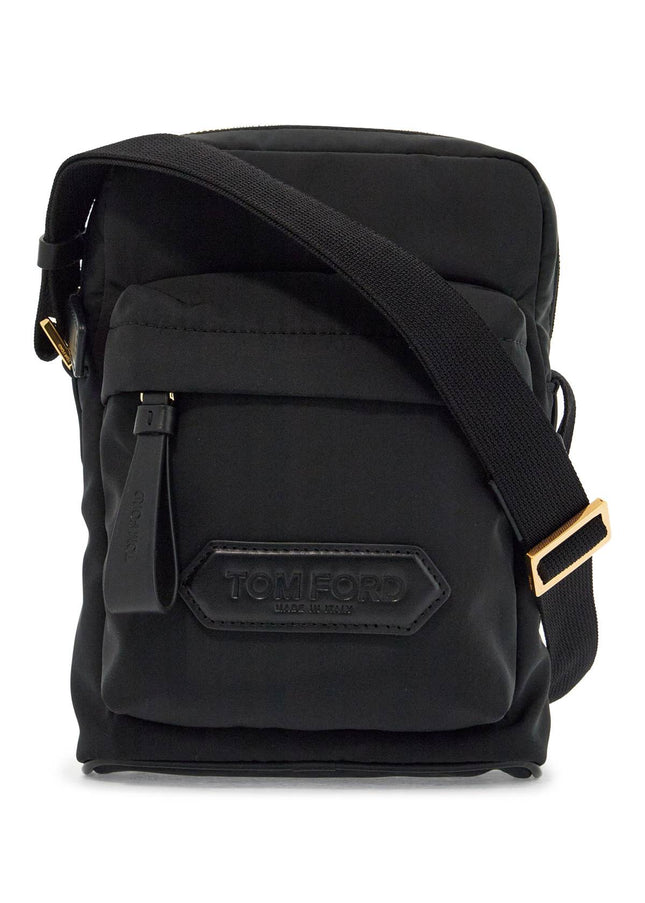 Tom Ford elegant black leather and polyester messenger bag with adjustable shoulder strap