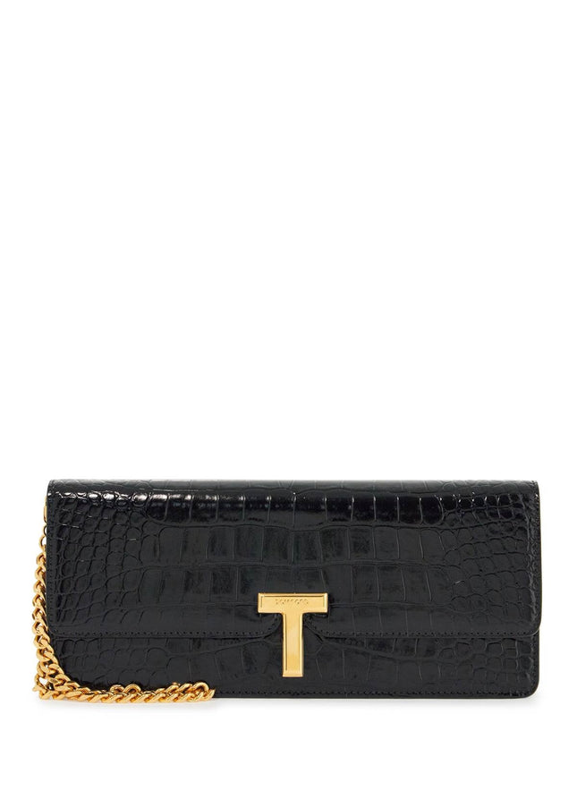 Tom Ford shiny black crocodile effect calfskin clutch