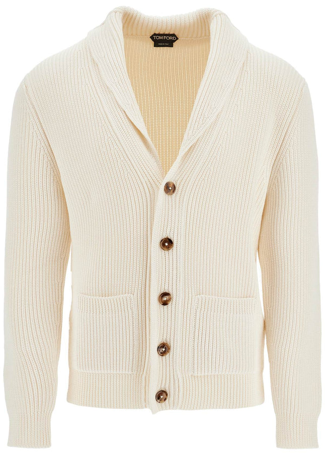 Tom Ford white silk and wool cardigan with shawl collar