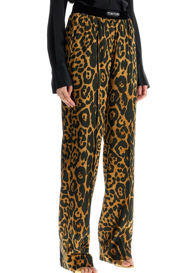 Tom Ford wide leg leopard print silk pants in camel and black