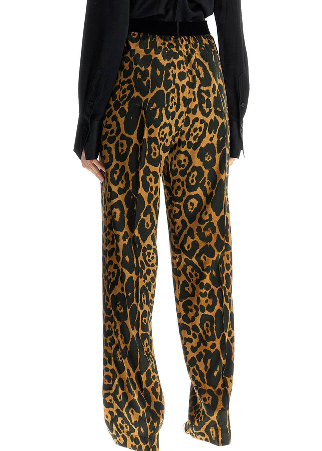 Tom Ford wide leg leopard print silk pants in camel and black