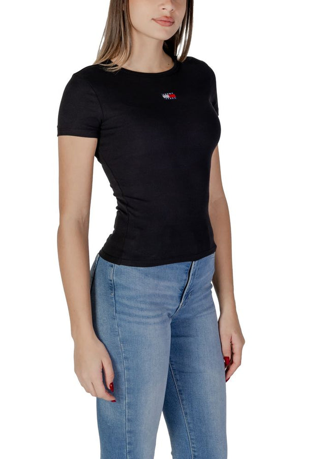 Tommy Hilfiger Jeans Black Cotton Rigenerato Tops & T-Shirt