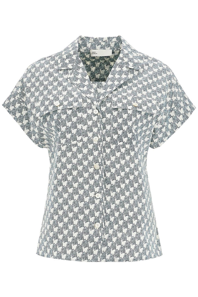 Tory Burch printed poplin camp shirt - Blue