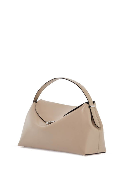 Toteme beige minimalist leather bag with top handle and geometric shape