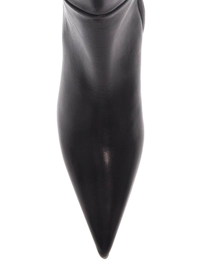 Toteme black leather knee-high boots with low heel and pointed toe