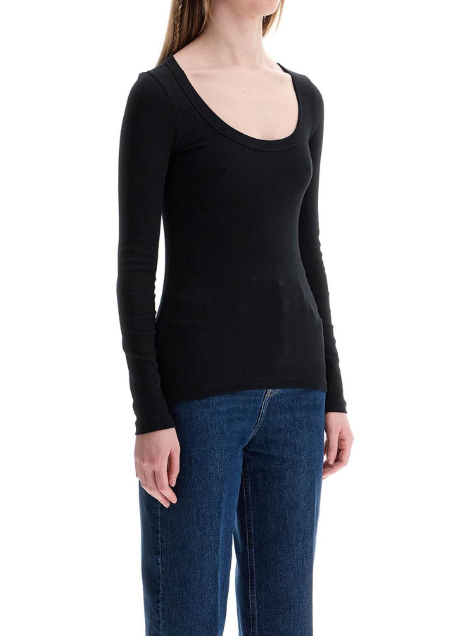 Toteme black organic cotton ribbed top with wide neckline