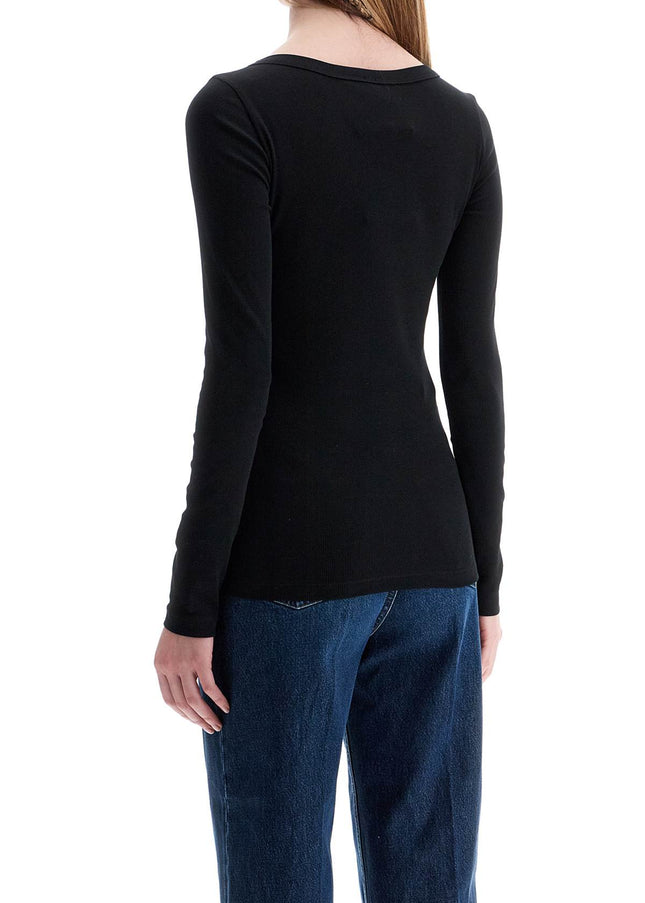 Toteme black organic cotton ribbed top with wide neckline