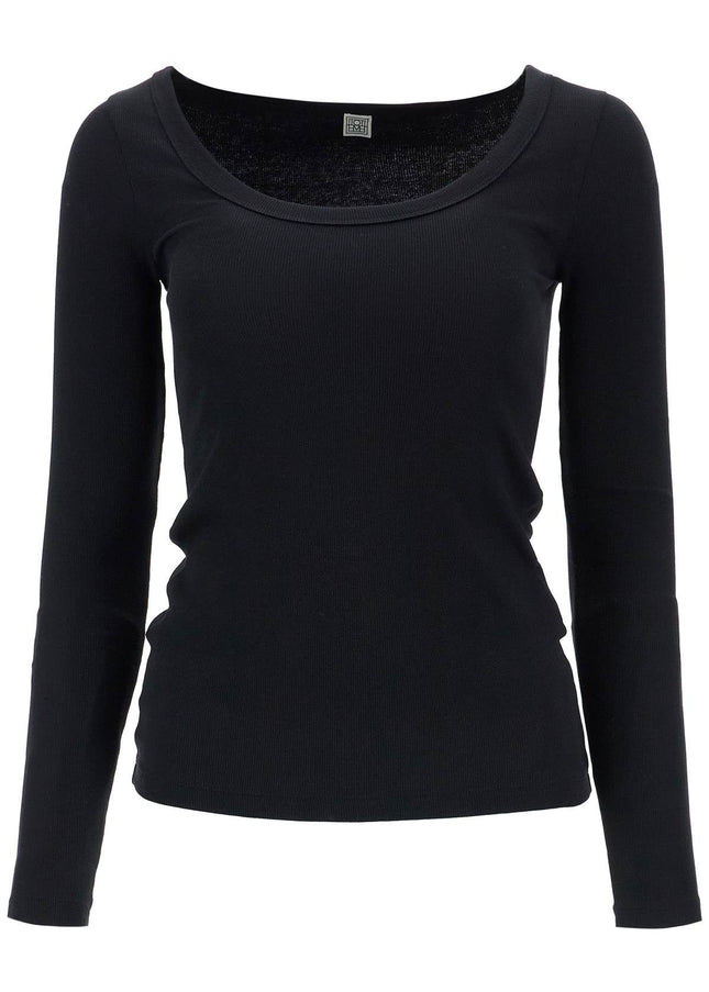 Toteme black organic cotton ribbed top with wide neckline