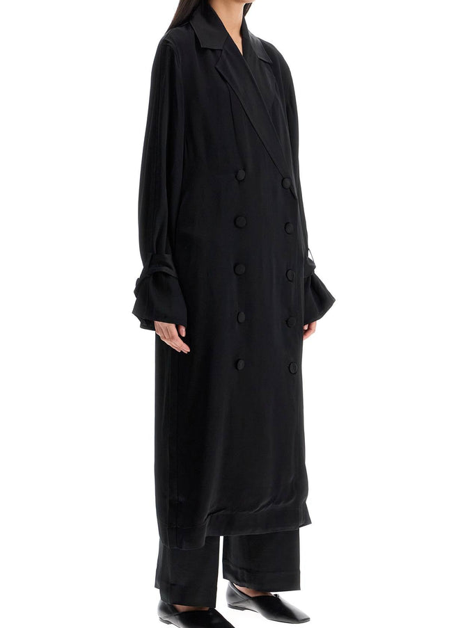 Toteme black satin viscose trench dress