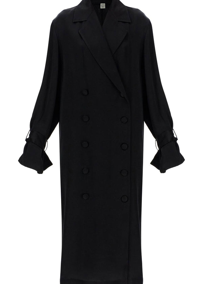 Toteme black satin viscose trench dress