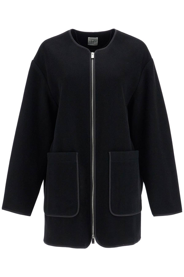 Toteme black wool felt high collar jacket with zip