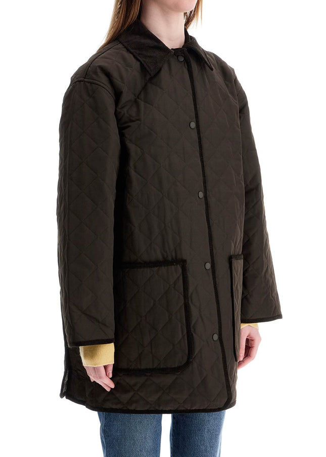 Toteme brown quilted barn jacket in recycled polyester and organic cotton with high collar