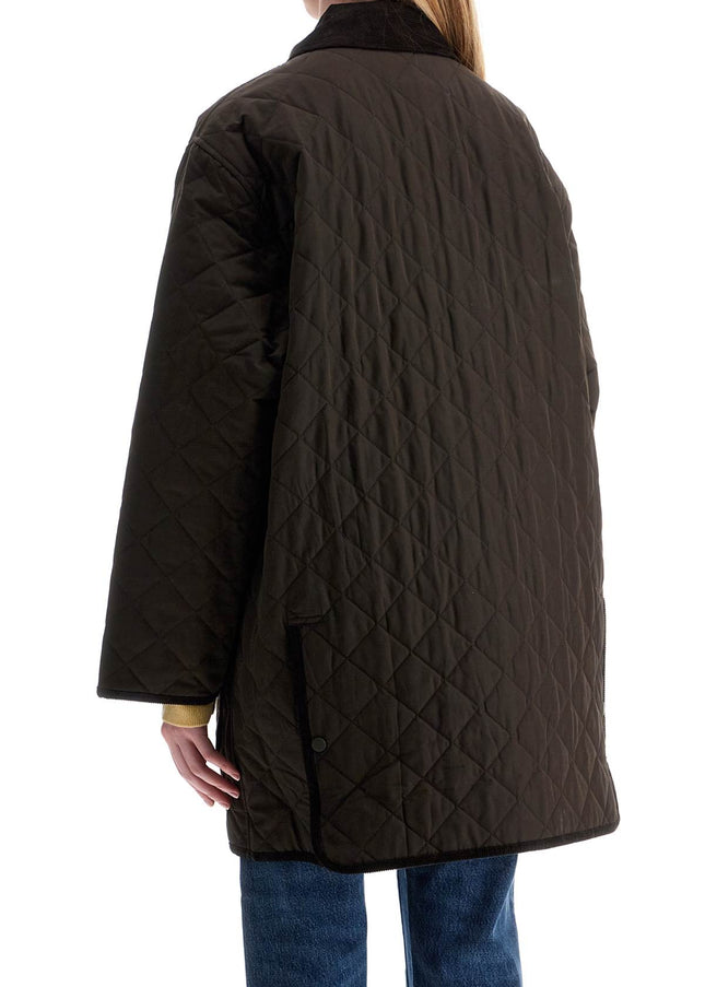 Toteme brown quilted barn jacket in recycled polyester and organic cotton with high collar