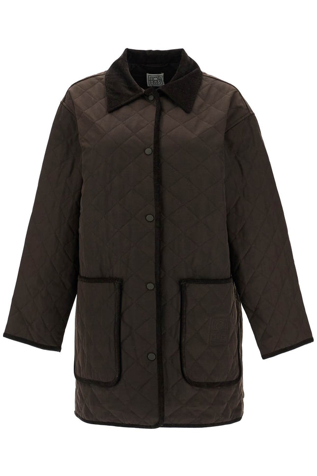 Toteme brown quilted barn jacket in recycled polyester and organic cotton with high collar