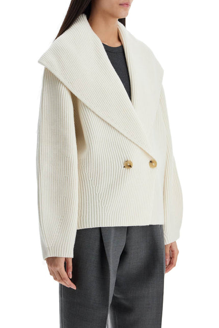 Toteme cardigan in milk wool with shawl collar and golden buttons