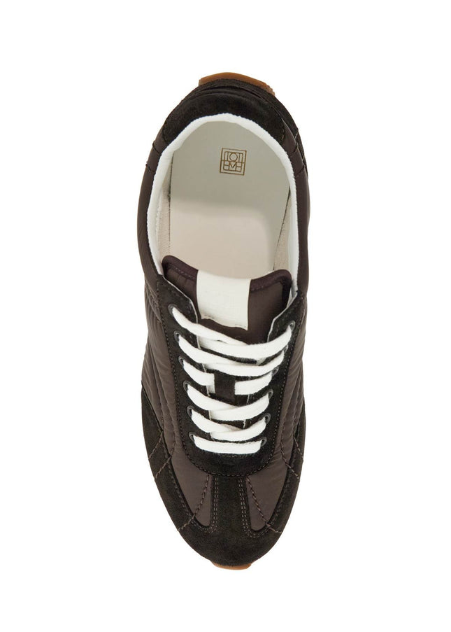 Toteme dark brown suede sneakers with recycled materials and non-slip sole