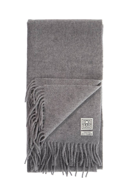 Toteme light grey melange rws virgin wool scarf with fringes