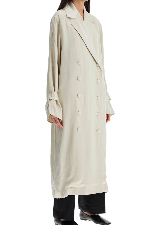 Toteme long white satin trench dress in viscose