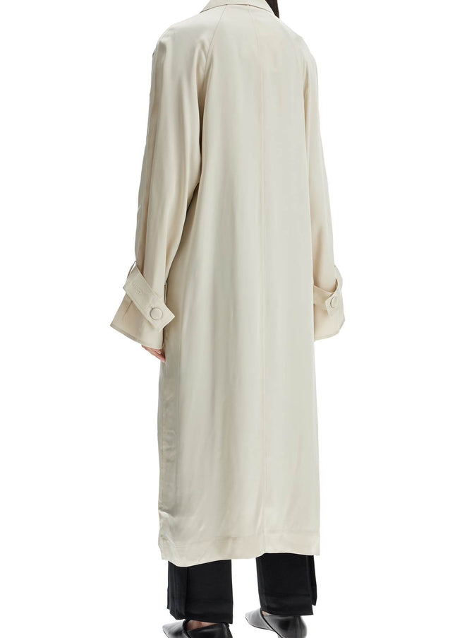 Toteme long white satin trench dress in viscose