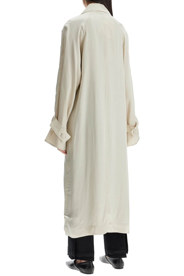 Toteme long white satin trench dress in viscose