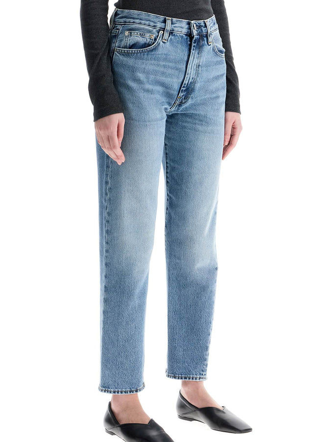 Toteme worn blue organic cotton jeans with twisted seams