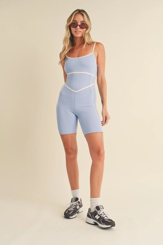 Trim Detailing Romper Blue